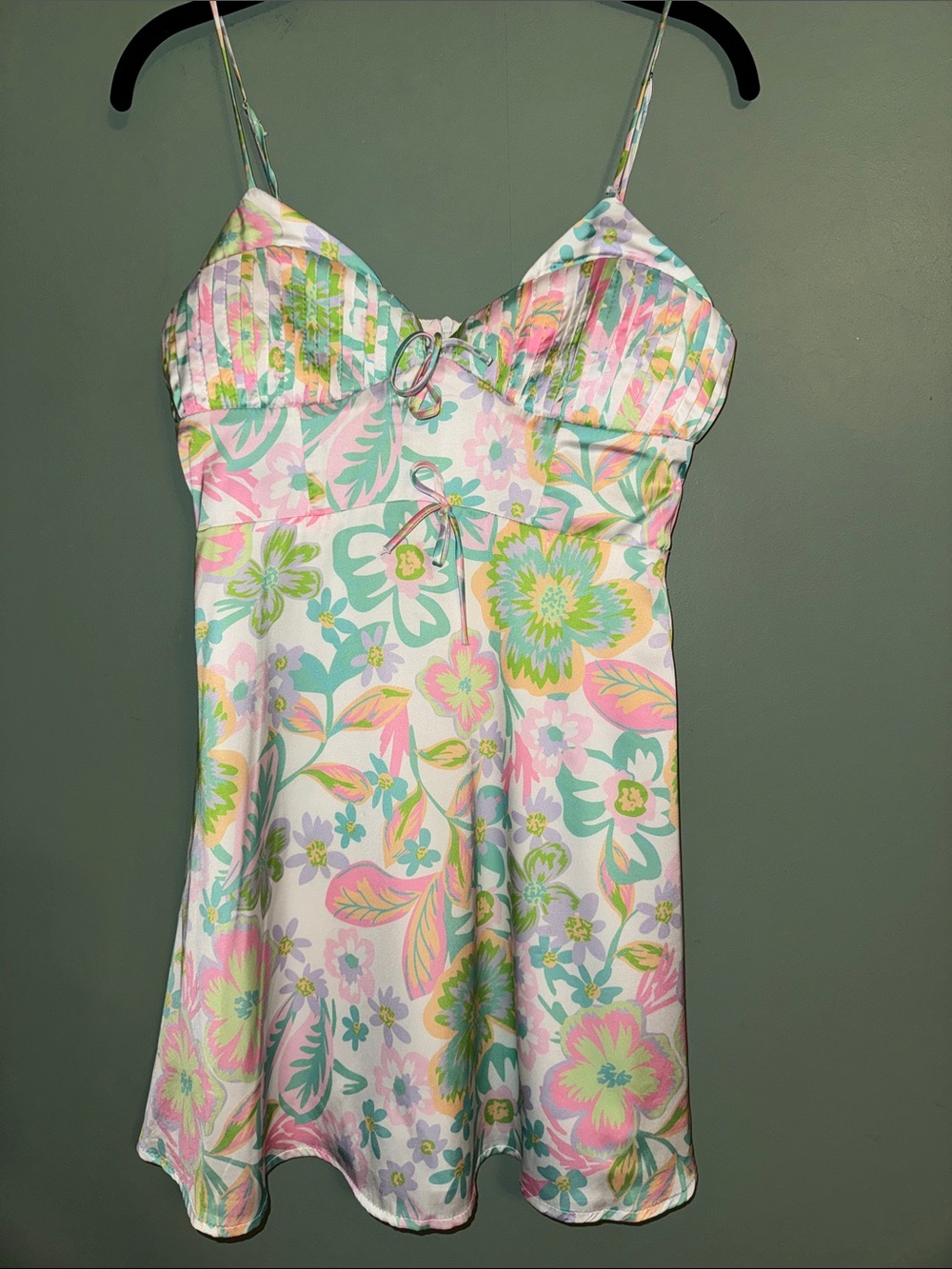 For Love Bell Pastel Floral Slip  Mini Dress Pink, Mint Medium Date Night